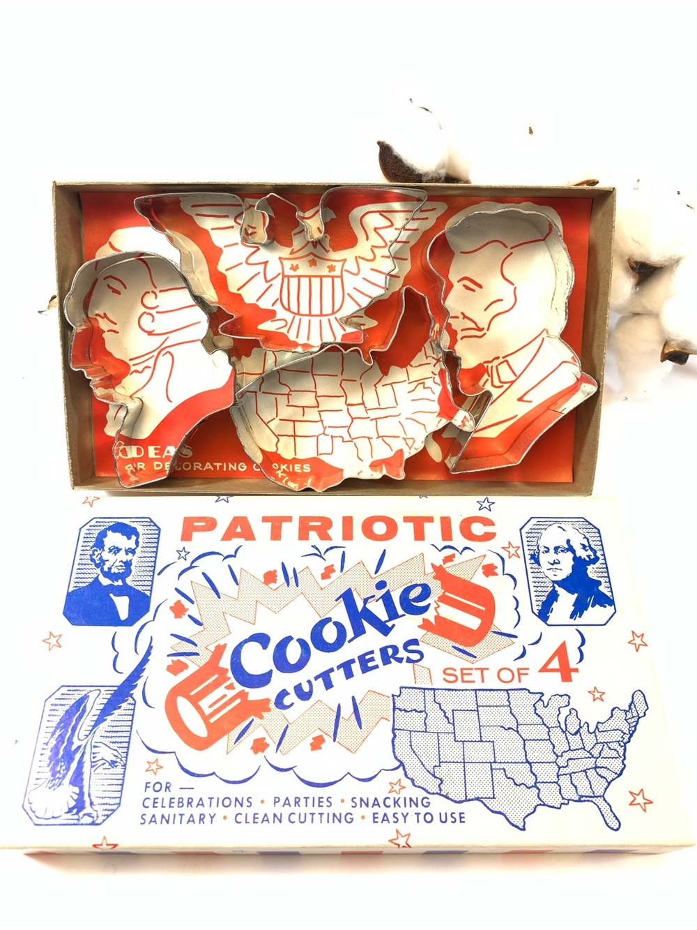 Vintage Patriotic Metal Cookie Cutters Set of 4 Assorted Shapes Baking USA